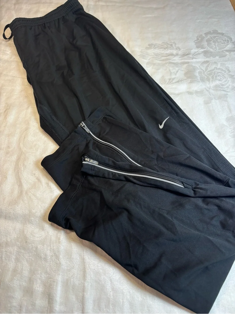 Nike Running Pants Mens M Long Black Ankle Zip Mesh Reflective Track Activewear